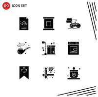 Pack of 9 Modern Solid Glyphs Signs and Symbols for Web Print Media such as box day console pipe play Editable Vector Design Elements