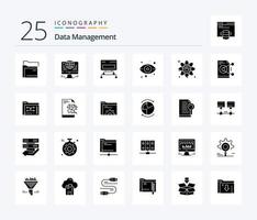Data Management 25 Solid Glyph icon pack including server . globe . database. connection vector