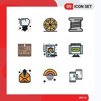 Filledline Flat Color Pack of 9 Universal Symbols of journal communications deliver real estate insurance Editable Vector Design Elements