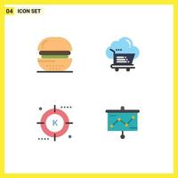 4 4 universal plano icono señales símbolos de hamburguesa carretilla comida nube palabra clave editable vector diseño elementos