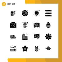 Set of 16 Commercial Solid Glyphs pack for server hosting puzzle files lamp Editable Vector Design Elements