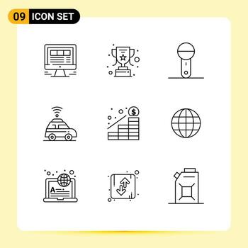 Modern Set of 9 Outlines Pictograph of increase map devices location technology Editable Vector Design Elements