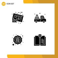 Modern Set of 4 Solid Glyphs Pictograph of blueprint holidays tools truck celebration Editable Vector Design Elements