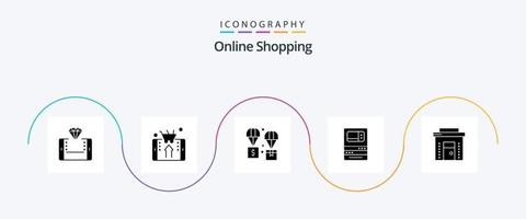 en línea compras glifo 5 5 icono paquete incluso comercio electrónico negocio. logístico. retirar. máquina vector