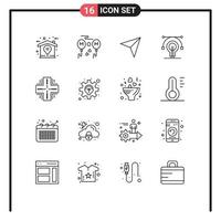 Set of 16 Vector Outlines on Grid for database educat map idea bulb Editable Vector Design Elements