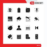 Modern Set of 16 Solid Glyphs and symbols such as computer record purchase microphone mobile Editable Vector Design Elements