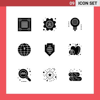 Group of 9 Modern Solid Glyphs Set for decentralized blockchain ai bitcoin robotics Editable Vector Design Elements