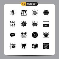 Universal Icon Symbols Group of 16 Modern Solid Glyphs of protection lock spider gdpr chart Editable Vector Design Elements