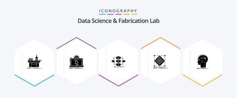 Data Science And Fabrication Lab 25 Glyph icon pack including grid. architecture. reporting. process. method vector