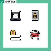 Stock Vector Icon Pack of 4 Line Signs and Symbols for computer mobile application laptop lock measuring Editable Vector Design Elements