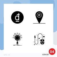 Pictogram Set of 4 Simple Solid Glyphs of dong search vietnamese placeholder process Editable Vector Design Elements