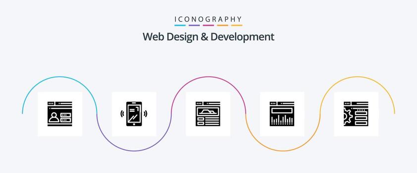 Web Design And Development Glyph 5 Icon Pack Including design . web. layout. data . vector