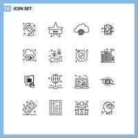 16 Universal Outlines Set for Web and Mobile Applications page user id city file report Editable Vector Design Elements