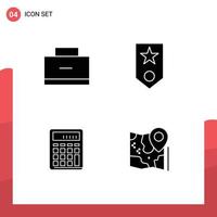 4 Universal Solid Glyphs Set for Web and Mobile Applications bag calculator school bag one business Editable Vector Design Elements