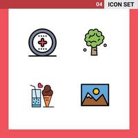 Group of 4 Modern Filledline Flat Colors Set for element food ux apple tree glass Editable Vector Design Elements