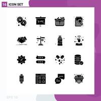 16 Creative Icons Modern Signs and Symbols of shaking hand handshake basket search document Editable Vector Design Elements