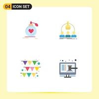 4 User Interface Flat Icon Pack of modern Signs and Symbols of love experiment perfume labortary festival Editable Vector Design Elements