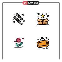 Filledline Flat Color Pack of 4 Universal Symbols of bbq rose box package sign Editable Vector Design Elements