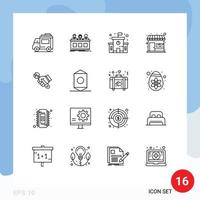 Pictogram Set of 16 Simple Outlines of repair store jury shop market Editable Vector Design Elements