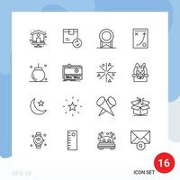 16 Universal Outlines Set for Web and Mobile Applications celebration tactic bonus strategy office Editable Vector Design Elements