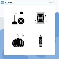 4 Thematic Vector Solid Glyphs and Editable Symbols of computers pumpkin hardware seo vegetable Editable Vector Design Elements