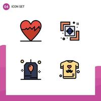 Filledline Flat Color Pack of 4 Universal Symbols of cardiogram gift difference path dad Editable Vector Design Elements