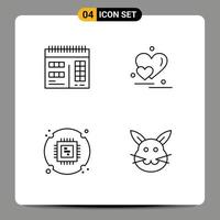 Pack of 4 creative Filledline Flat Colors of web processor heart valentine greetings bunny Editable Vector Design Elements