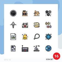 Mobile Interface Flat Color Filled Line Set of 16 Pictograms of configuration wheel supplement cog media Editable Creative Vector Design Elements