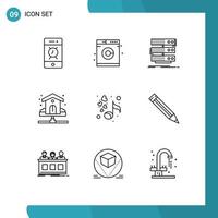 Group of 9 Outlines Signs and Symbols for love plumbing storage plumber house Editable Vector Design Elements