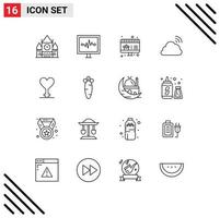 Pack of 16 Modern Outlines Signs and Symbols for Web Print Media such as gender weather online spring rainbow Editable Vector Design Elements