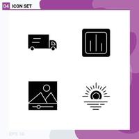 Pack of 4 creative Solid Glyphs of truck photos chart statistics warm Editable Vector Design Elements