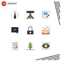 Editable Vector Line Pack of 9 Simple Flat Colors of password success balance speech approve Editable Vector Design Elements