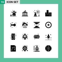 16 Universal Solid Glyphs Set for Web and Mobile Applications phone call usa appliances setting Editable Vector Design Elements