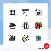 Group of 9 Filledline Flat Colors Signs and Symbols for speaker party islamic music web camera Editable Vector Design Elements