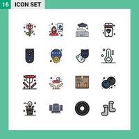 Pack of 16 Modern Flat Color Filled Lines Signs and Symbols for Web Print Media such as military diamonds key jewelry mobile Editable Creative Vector Design Elements