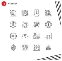 Modern Set of 16 Outlines Pictograph of key setting print optimization customize Editable Vector Design Elements