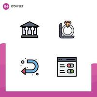 Group of 4 Modern Filledline Flat Colors Set for bank u turn ring box communication Editable Vector Design Elements