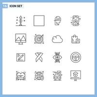 Group of 16 Modern Outlines Set for display navigation stop map head Editable Vector Design Elements