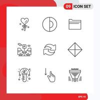 Editable Vector Line Pack of 9 Simple Outlines of rotate refresh folder parking car Editable Vector Design Elements