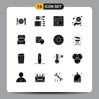 Group of 16 Solid Glyphs Signs and Symbols for rating premium needles window modal Editable Vector Design Elements