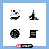 Group of 4 Modern Solid Glyphs Set for business startup tree leaf nuclear plant Editable Vector Design Elements