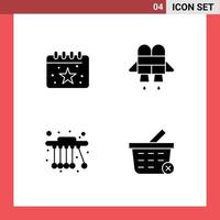 Set of 4 Commercial Solid Glyphs pack for birthday basket party pendulum shopping Editable Vector Design Elements