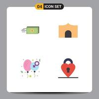 4 Thematic Vector Flat Icons and Editable Symbols of dollar medieval money castle building day Editable Vector Design Elements