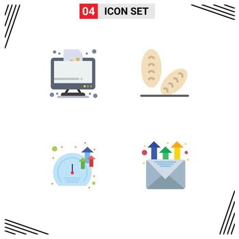 Set of 4 Modern UI Icons Symbols Signs for business software graph bread growth Editable Vector Design Elements