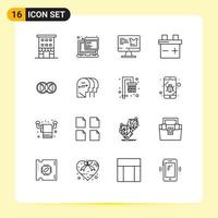 Outline Pack of 16 Universal Symbols of dual coin programming car shopping Editable Vector Design Elements