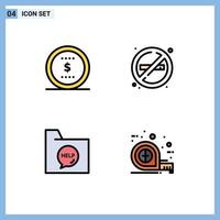 Mobile Interface Filledline Flat Color Set of 4 Pictograms of business contact office place file Editable Vector Design Elements