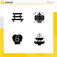 Editable Vector Line Pack of 4 Simple Solid Glyphs of bench brain garden lantern mind Editable Vector Design Elements