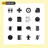 16 Creative Icons Modern Signs and Symbols of document gear play setting setting Editable Vector Design Elements