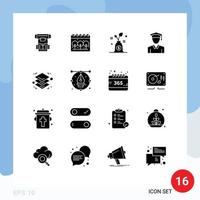 16 Thematic Vector Solid Glyphs and Editable Symbols of art layers budget height education Editable Vector Design Elements