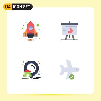 Modern Set of 4 Flat Icons and symbols such as rocket house chart pie chart real Editable Vector Design Elements